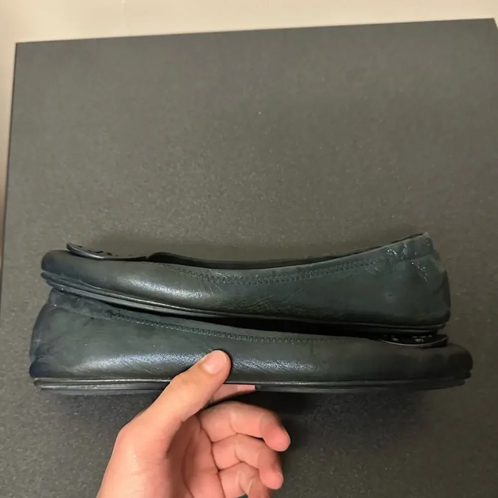 Tory Burch Minnie Travel Ballet Flat Soft Metal Metallic Shimmer Black Size 8.5